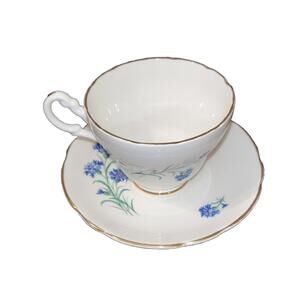 Regency Floral Bone China Cup & Saucer Made in England Blue Flowers Gold Trim